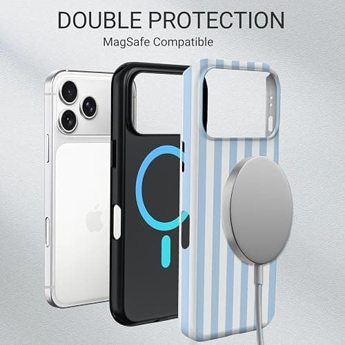 Mokiy TPU Phone Case for iPhone 17 Pro, MagSafe Wireless Charging Compatible, Shockproof Slim Fit Protective Cover with Anti-Yellowing & Raised Camera Protection (Blue Stripe, iPhone 17 Pro(6.3")) thumbnail 6