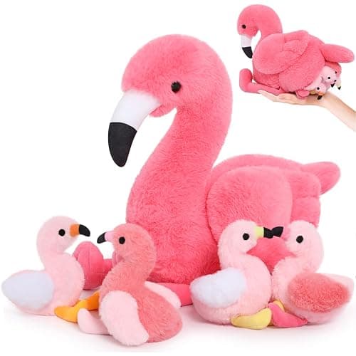 MorisMos Plush Flamingo Stuffed Animal-18 Inch Mommy Stuffed Flamingo with 4 Baby Bird Plush Toys Inside Zipper Tummy, Pink Bird Stuffed Animals Gift for Girl Women Decor Birthday Christmas Valentines - Image 1