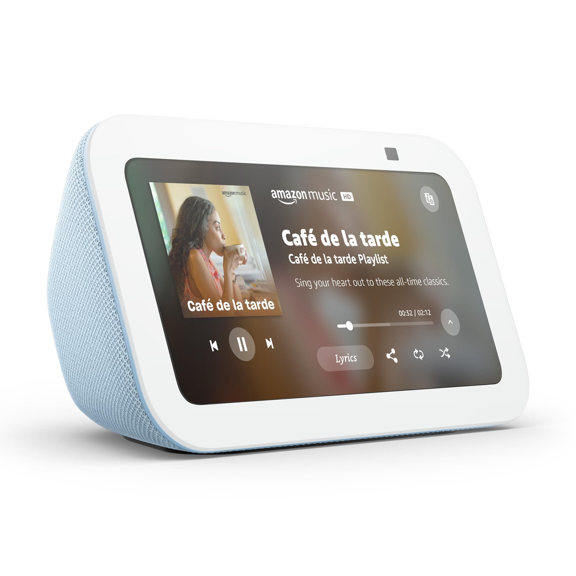 Amazon Echo Show 5 (modelo más reciente), Pantalla inteligente con graves más profundos y sonido más claro, Azul claro, con el Acceso Anticipado de Alexa+ thumbnail 2