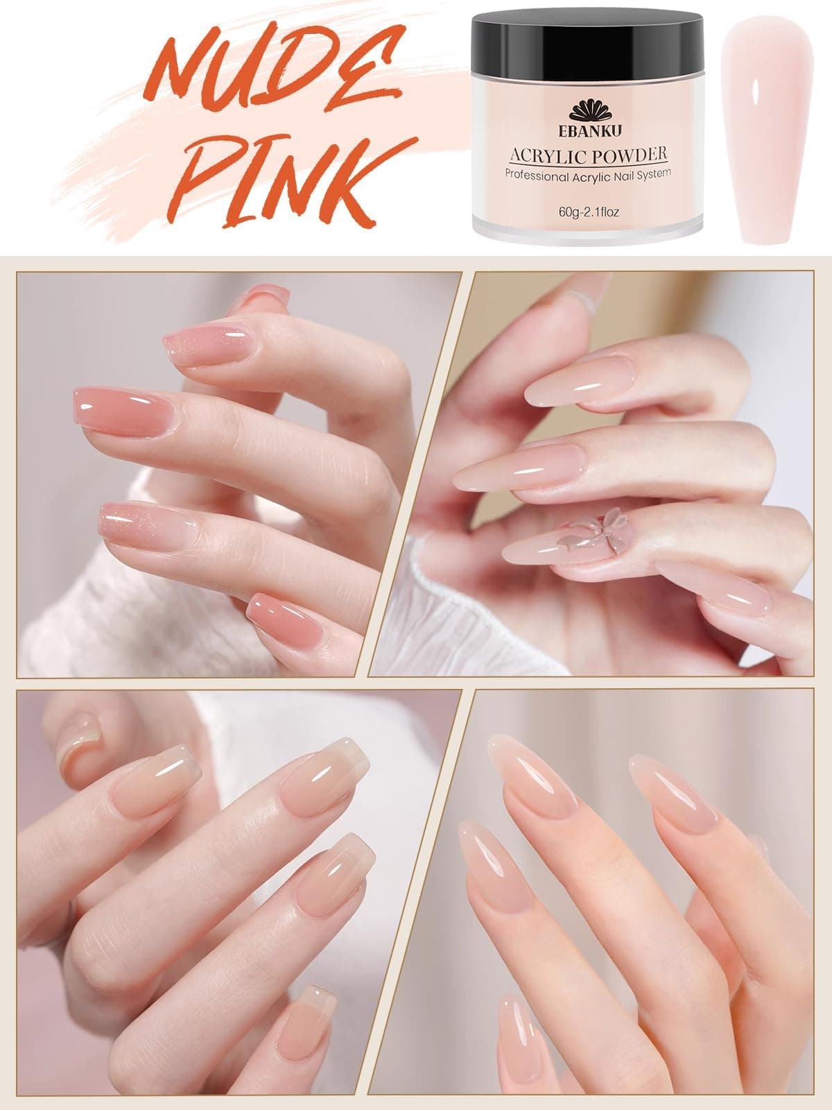 Kalolary Nude Pink Acrylic Powder, 2 * 60g/2.1oz Acrylic Powder Large Capacity Professional Acrylic Nail Powder for Nail Acrylic Extension, Nail Carving, Long-Lasting, No Nail Lamp Needed thumbnail 5