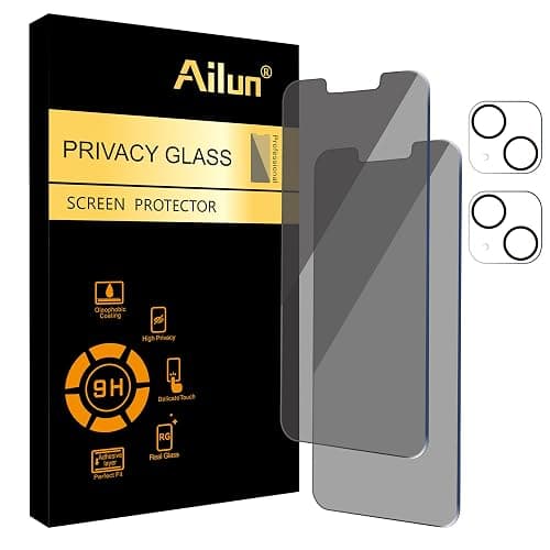 Ailun 2Pack Privacy Screen Protector for iPhone 13 [6.1 inch] + 2 Pack Camera Lens Protector, Anti Spy Private Tempered Glass Film,[9H Hardness] - HD - Image 1