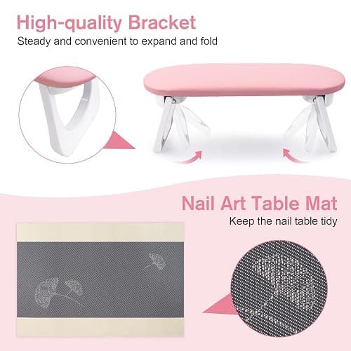 Subay Nail Arm Rest, Foldable PU Leather Manicure Hand Rest for Acrylic Nails Cushion Hand Holder, Nail Arm Rest Pillow Nail Art Tool for Nails Tech Manicure Pedicure Salon Home Use - Pink thumbnail 6