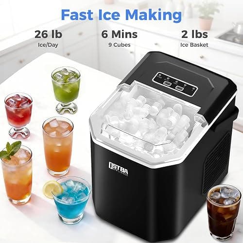 OSTBA Countertop Ice Maker Machine, Portable Ice Maker Makes 9 Bullet Ice Cubes in 6 Minutes, 26Lbs/Day Ice Makers Countertop with Self-Cleaning, Compact Mini Ice Maker for Home Kitchen RV Party thumbnail 2