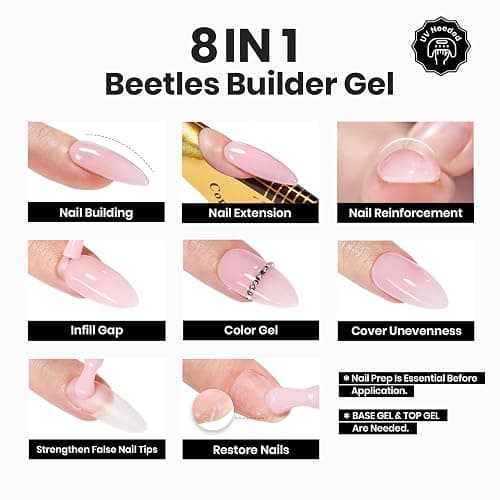 Beetles Builder Gel for Nails-Cover Nude Translucent 8 in 1 Nail Thickening Strengthening Building Instant Apex for Beginner DIY Salon at Home,Natural Nude Builder Nail Gel, UV & LED Lamp Cured Needed thumbnail 2