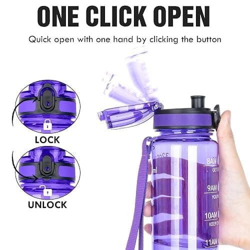 OLDLEY Water Bottle, 32oz Motivational Sports Water Bottle with Time Marker - Times to Drink - Tritan, BPA Free, Wide Mouth Leakproof,Deep Purple thumbnail 4