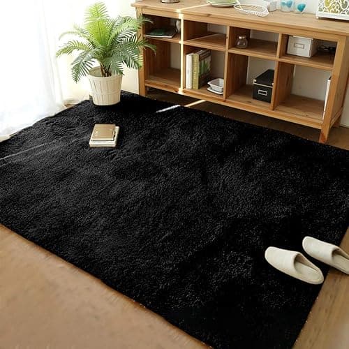 Merelax Soft Modern Indoor Shaggy Area Rug for Bedroom Livingroom Dorm Kids Room Home Decorative, Non-Slip Plush Fluffy Furry Fur Rugs Comfy Nursery Accent Floor Carpet 3x5 Feet, Black - Image 1