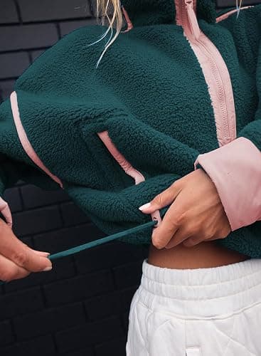 Fhniepan Women's Oversized Fleece Sweatshirt Long Sleeve Half Zip Sherpa Y2k Fleece Pullover Top With Pockets thumbnail 2
