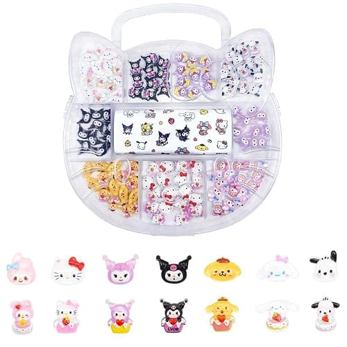141 PCS Cute Nail Charms Nail Art Stickers Y2K Kawaii Nail Charms Slime Charms 3D Nail Art Charms Flatback Resin Charms - Image 1