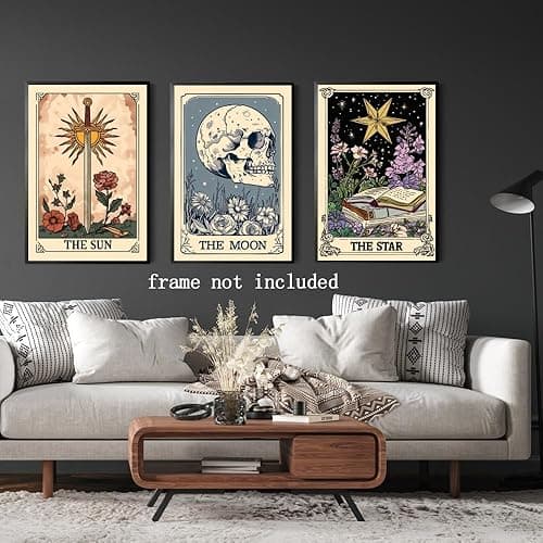 Set of 3 The Sun Moon Star Wall Art Mystical Tarot Card Print Earthy Boho Celestial Pictures Decor Astrology Posters Spiritual Witchy Room Aesthetic Painting for Bedroom 8x12inch Unframed thumbnail 7