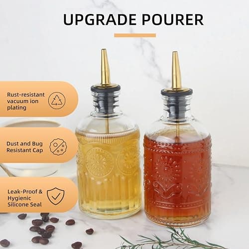 CALFATHN Simple Syrup Bottles Set of 2, Glass Coffee Syrup Dispenser Bottles 7 OZ With Metal Pour Spout, Labels and Stopper, Glass Syrup Dispenser for Maple Honey Syrup Oil and Sauces, LC002 thumbnail 4