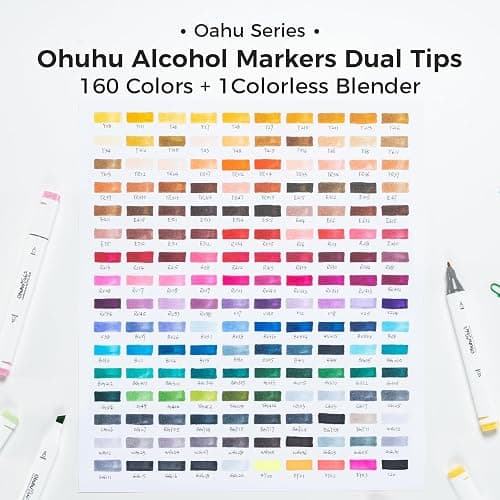 Ohuhu Alcohol Markers - 160-color AP Certificated Double Tipped Art Marker Set for Artist Adults Cozy Coloring Sketch Illustration - Chisel and Fine Dual Tips - Oahu of Ohuhu Markers - Refillable thumbnail 5