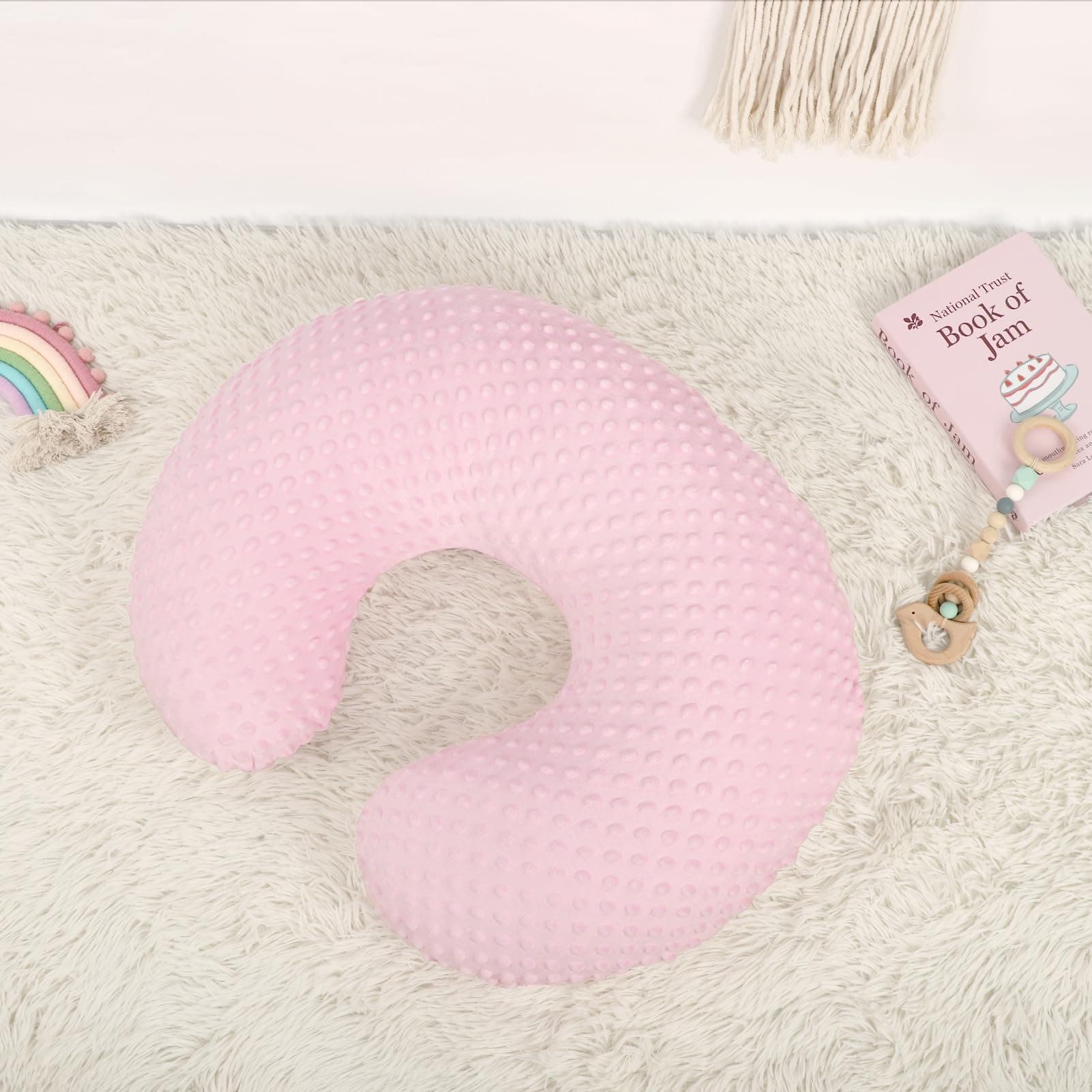 GFU Breastfeeding Pillow for Newborn with Dot Fabric Nursing Cover, Soft Comfortable Nursing Pillow for Breast Feeding and Bottle, Pink thumbnail 3