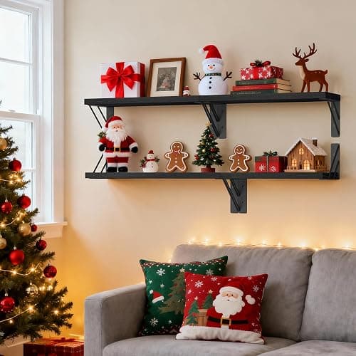BAYKA Wall Mounted Floating Shelves, Wood Floating Wall Shelf for Books & Decor, Small Space-Saving Display & Organizer（Black，Set of 4） thumbnail 7