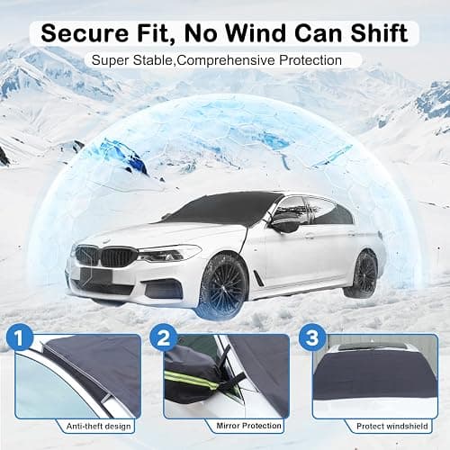 DooGooCoo [Upgraded] 7-Layer Car Windshield Snow Cover, [Efficient Winter Protection] Against Snow, Ice, Frost and Water, [Military-Grade Durable] Universal Fit for Cars, SUVs, and Trucks-Medium thumbnail 8