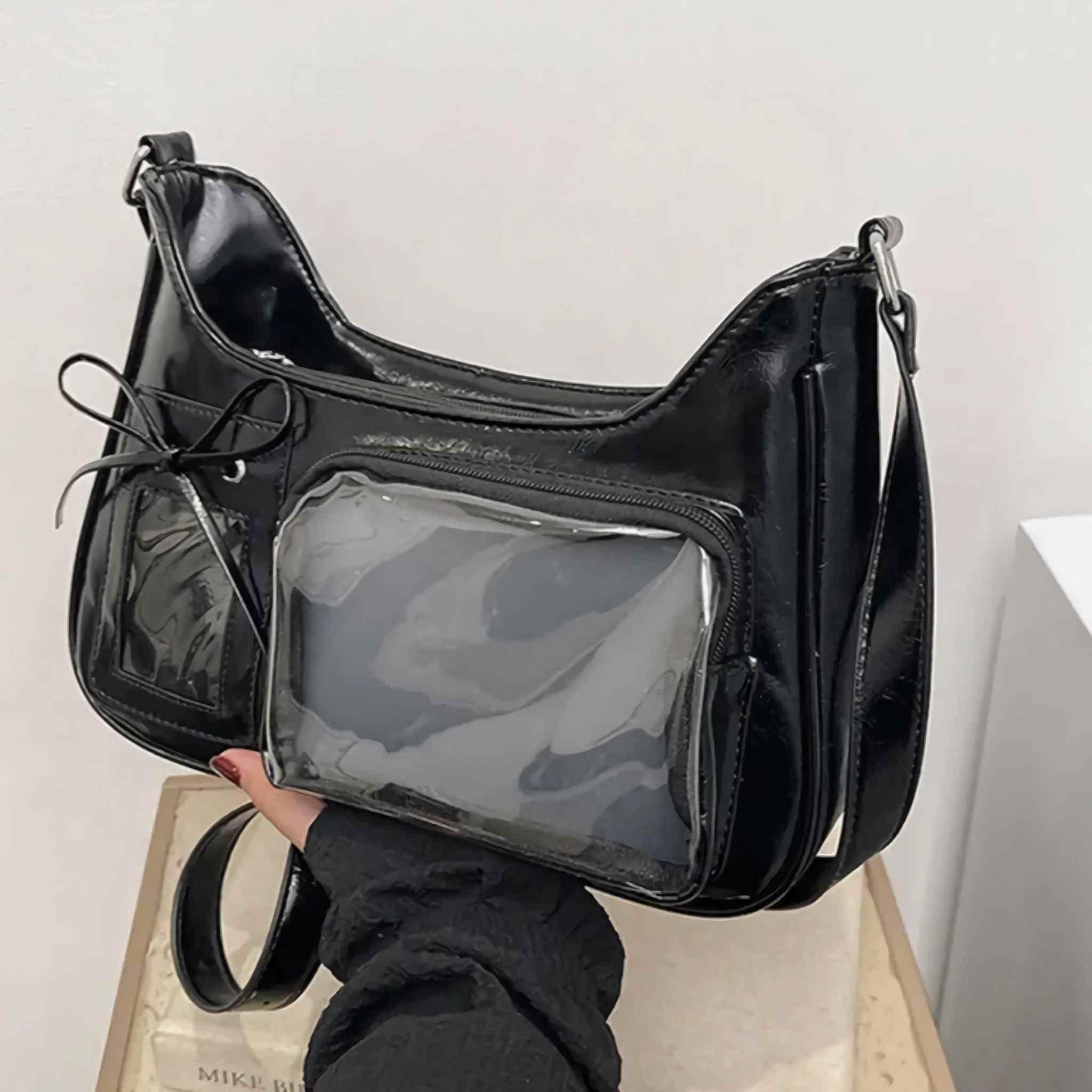 ita shoulder bag for women, pin display kawaii bow anime crossbody bag, cute y2k everyday coquette purse, Black, 11.42 x 3.15 x 7.87 inches thumbnail 6