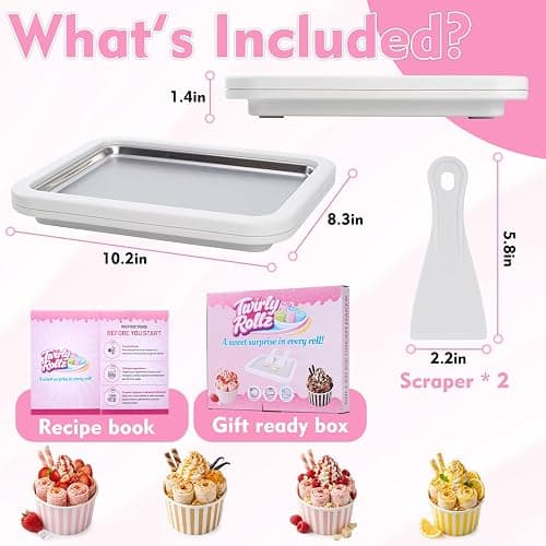 Premium Rolled Ice Cream Maker Kit. Recipe Book, Stainless Steel Ice Cream Tray, 2 Spatulas & Gift Ready Box. Homemade Ice Cream Maker. Instant Ice Cream Roller Maker. thumbnail 3