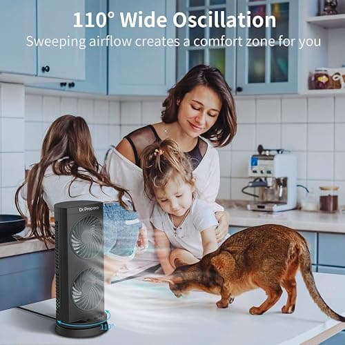 Dr. Prepare Tower Fan Oscillating Fan, Portable Desk Fan with 3-Speed Options, Dual Air Circulation, 110° Oscillation, 3 Timers, Personal Quiet Table Fan for Home Office Desktop Bedroom, 13 inch thumbnail 6