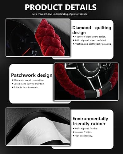 Cxtiy Plush Steering Wheel Cover for Women, Fluffy Soft Warm Winter Steering Wheel Grip for Car Interior Accessories (A-Burgundy) thumbnail 5
