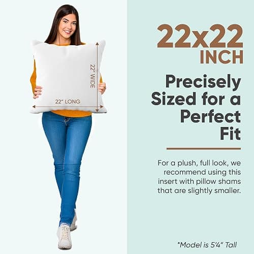 Pillowflex Synthetic Down Pillow Insert - 22x22 Down Alternative, Ultra Soft Large Square Throw Pillow, Couch Sham, Bed Sleeping - 1 Decorative Accent Form thumbnail 3