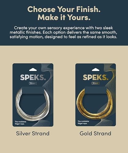 Speks Strand Moldable Fidget Ring | Elevated Sensory Tool for Teens & Adults | Silent Anxiety Sensory Tool | Flexible Metal Loop for Desk or Wrist | Gold thumbnail 6