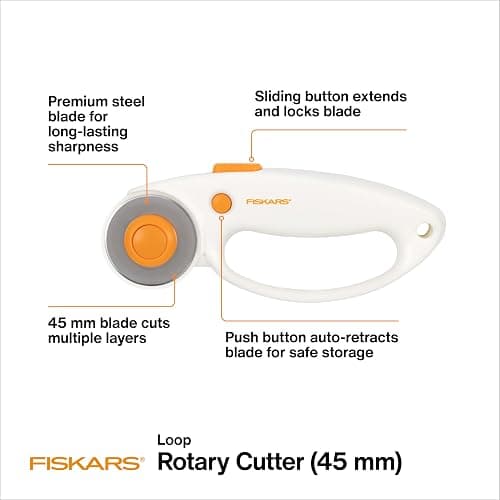 Fiskars 45mm Loop Rotary Cutter for Fabric, Arts, Crafts, Sewing | Premium Steel Blade for Precise Cuts, Ergonomic Loop Handle Improves Control, Quick-Change Blade Design, Quilting Supplies thumbnail 5