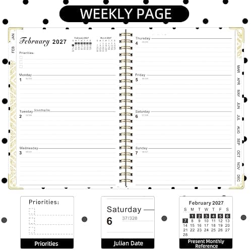 Knagsfa 2026-2027 Planner, Jul.2026-Jun.2027 Planner Weekly and Monthly 6.25"x8.5" with Page Tabs, Calendar Hardcover with Inner Pocket, Elastic Band, Twin-Wire Binding, Bookmark, White Dots thumbnail 5