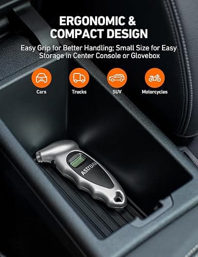AstroAI Digital Tire Pressure Gauge 150PSI, ±1PSI Accuracy for Car Truck | Industrial Tire Gauge Calibrated to ANSI B40.7 with 4 Settings for Motorcycle Bikes, Silver thumbnail 6