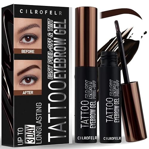 Cilrofelr Tattoo Peel Off Eyebrow Gel, Easy Tattoo Brow Peel Off Gel, Last Up to 3 Days, Waterproof, Transfer-proof, For Fuller & Defined Looking Brows, Dark Brown (2 Pack) - Image 1