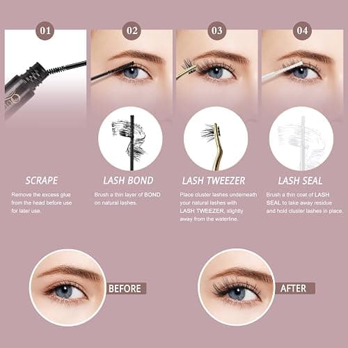QUEWEL Cluster Lashes 72 Pcs Wide Stem Individual Lashes C/D Curl 8-16mm Length DIY Eyelash Extension False Eyelashes Honey01 Styles Soft for Personal Makeup Use at Home (Honey01-D-MIX8-16) thumbnail 7