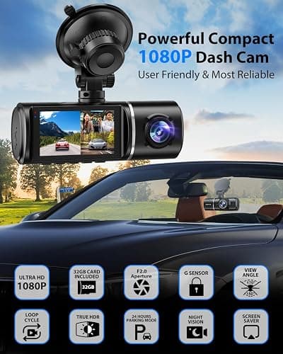 Dash Cam Front and Rear, 1080P Dash Camera for Cars, 3 Channel Car Camera Front Rear and Inside with 32GB Card, Loop Recording, Night Vision, HDR, 24Hr Parking, G-Sensor thumbnail 3