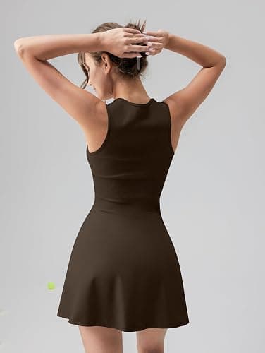 OQQ Women's Square Neck A-line Dress Sleeveless Tank Top Stretch Flare Mini Dresses - Darkbrown - Small thumbnail 2