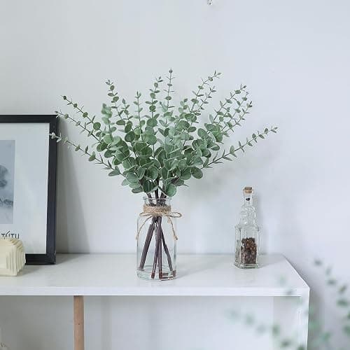 VIERENA 17.5" Artificial Eucalyptus Stems in Glass Vase with Faux Water,Fake Plant Eucalyptus Leaves White Seeds for Centerpiece Table Decorations Farmhouse Wedding Home Greenery Decor (Sage Green) thumbnail 4