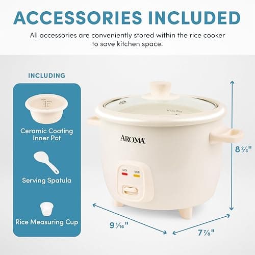 AROMA CoreCoat Pot-Style Rice Cooker with One-Touch Control and Non-Stick Ceramic Coating (6 Cups Cooked, 3 Cups Uncooked) thumbnail 3
