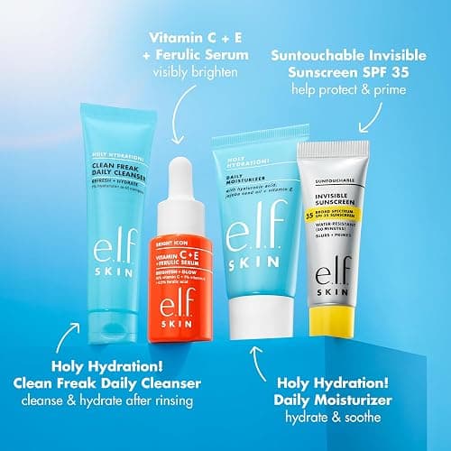 e.l.f. SKIN Wake the e.l.f. Up Skincare Kit, Travel-Size Hydrating Face Cleanser, Sunscreen, Moisturizer & Brightening Serum, Vegan & Cruelty-Free thumbnail 3