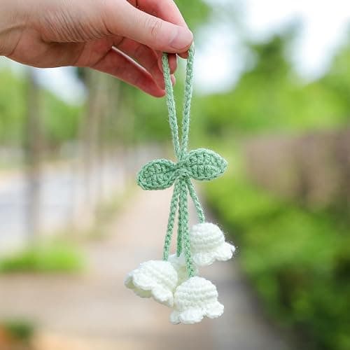 Car Mirror Hanging Accessories Lily Flower Handmade Knitted Car Pendant，Cute Car Decorations for Women Crochet Rearview Mirror Accessories,for Decoration Pendant,Car Accessories Pendant (White 1) - White 1 thumbnail 2