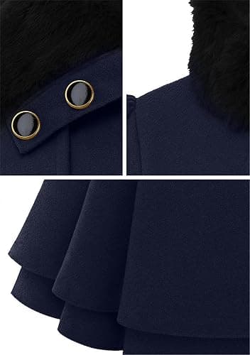 YMING Womens Lapel Faux Fur Collar Jacket Double Breasted Wool Blend Trench Coat Midi Swing Peacoats with Belt thumbnail 3