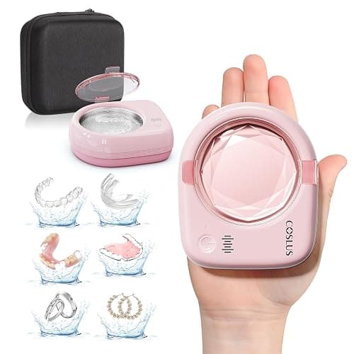 COSLUS C50 Portable Ultrasonic Retainer Cleaner : 50kHz Sonic Tooth Cleaner Cordless -Low Noise for Retainer, Aligner, Mouth Night Guard Deep Cleaning - Travel Home Use Pink - Image 1