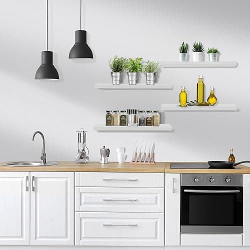 Sorbus Floating Shelves for Wall - 24" Bathroom Shelves, Wall Decor for Bedroom, Kitchen, Living Room, Home Decor & Book Storage - Mounted Floating Shelf with Invisible Brackets (White, 4 Pack) thumbnail 5