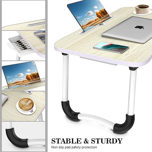Fayquaze Portable Foldable Laptop Bed Desk with Storage Drawer and Cup Holder - Lap Desk Laptop Stand Tray Table for Eating, Reading and Working thumbnail 5