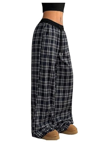 SOLY HUX Women's Plaid Checkered Pants Flannel Pajama Pants with Pockets | Lounge, Wide Leg, Baggy Cute PJ Pants, Comfy Sweatpants thumbnail 3
