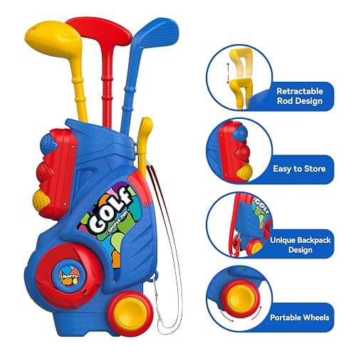Liberry Toddler Golf Set with Putting Mat for 2 3 4 Years Old Boys Girls, Upgraded Kids Golf Cart with Unique Shoulder Strap Design, Indoor and Outdoor Golf Toys Gifts thumbnail 4