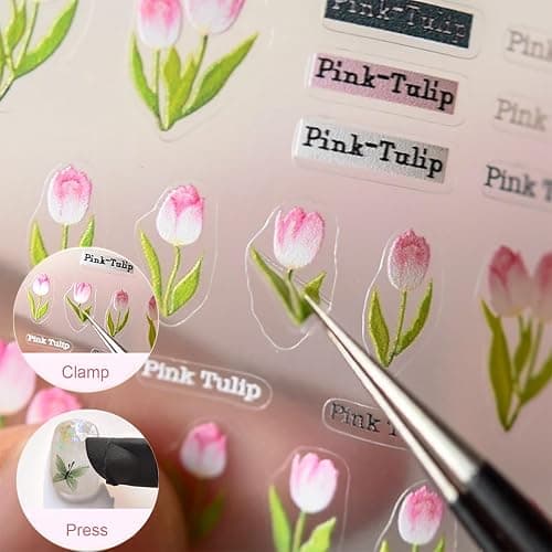 picksweet Flower Nail Stickers for Nail Art Decals Charms,5D Embossed Floral Butterfly and Heart Gem, Self-Adhesive 5 Styles Craft Nail Supplies 2 Sheets with Tweezers Kit for Women Decoration thumbnail 5