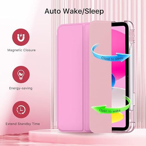 MoKo for iPad (A16) 11th Generation Case 11 Inch 2025, iPad 10th Generation Case 10.9 Inch 2022 with Pencil Holder, Slim Light Trifold Protective Cover with Hard PC Translucent Back Shell, Pink thumbnail 6