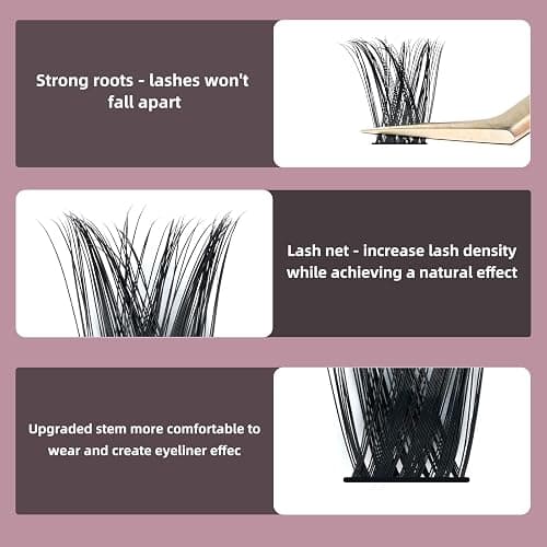 QUEWEL Cluster Lashes 72 Pcs Wide Stem Individual Lashes C/D Curl 8-16mm Length DIY Eyelash Extension False Eyelashes Honey01 Styles Soft for Personal Makeup Use at Home (Honey01-D-MIX8-16) thumbnail 3