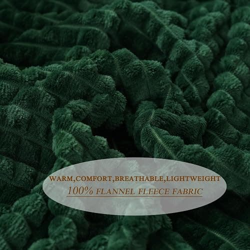Puncuntex Green Throw Blanket 50"×60" Decorations Fleece Super Soft Plush Fuzzy Cozy Blanket with Square 3D Jacquard Grid Design Luxury Lightweight for Couch Sofa Chair,Dark Forest Green thumbnail 4