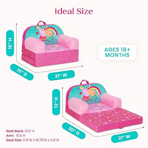 Delta Children - Peppa Pig Cozee Buddy Flip-Out Kids Chair - Greenguard Gold Certified, Pink thumbnail 3