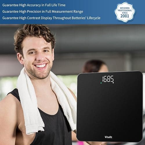 Vitafit Scale for Body Weight, Accuracy 0.1lb by Our Professional Scale Factory Since 2001, Digital Bathroom Weight Scale LED and Step On, 3xAAA Battery Included, 400lb/182kg, Spray Silver Black thumbnail 2