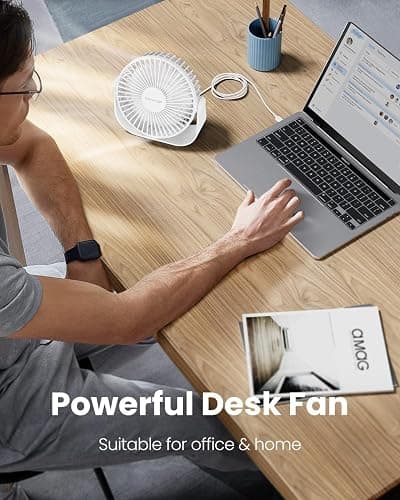 Gaiatop USB Desk Fan, 3 Speeds Strong Airflow, 5.5 Inch Portable 90° Rotate Quiet Cooling, Small Personal Table Fans for Bedroom Home Office Travel White thumbnail 4
