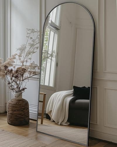 Antok Full Length Mirror, 58"x18" Floor Mirror with Stand, Hanging Mounted Mirrors for Bedroom, Living Room, Cloakroom, Dining Room, Black, Arched thumbnail 4