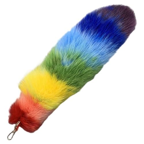 Ferricult Therian Tail with Clasp, 15.8 Inch Long Plush Rainbow Hanging Fluffy Fox Tail Keychain for Handbag Backpack, Therian Cosplay Fashion Accessories Pendant, Xmas Decorations thumbnail 3